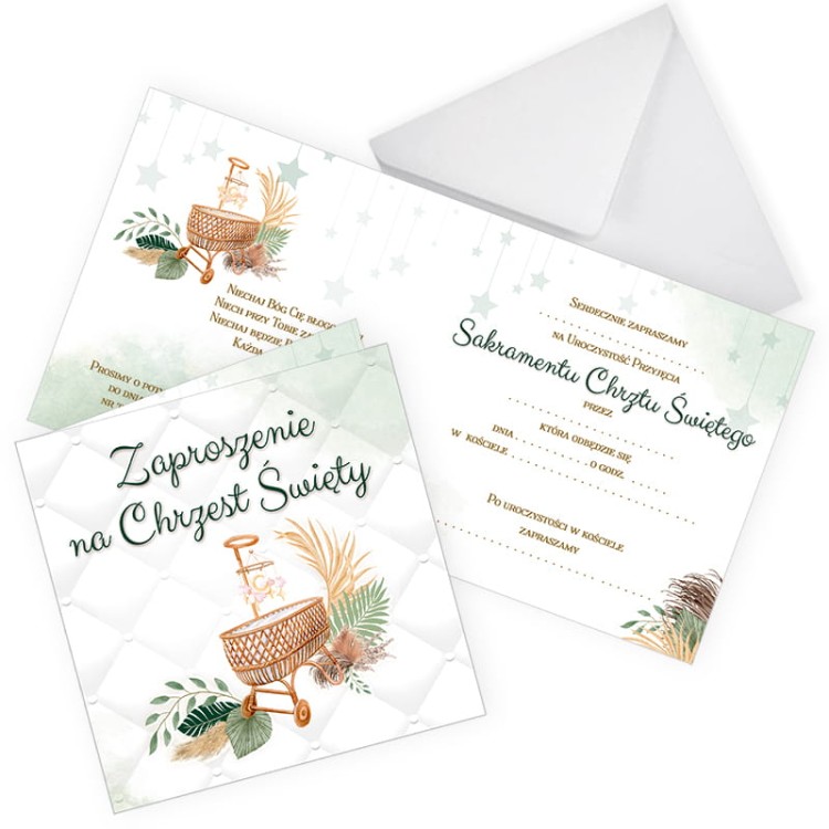 Zaproszenia na Chrzest Swiety Kolyska Boho ZKC_05 Biala Koperta
