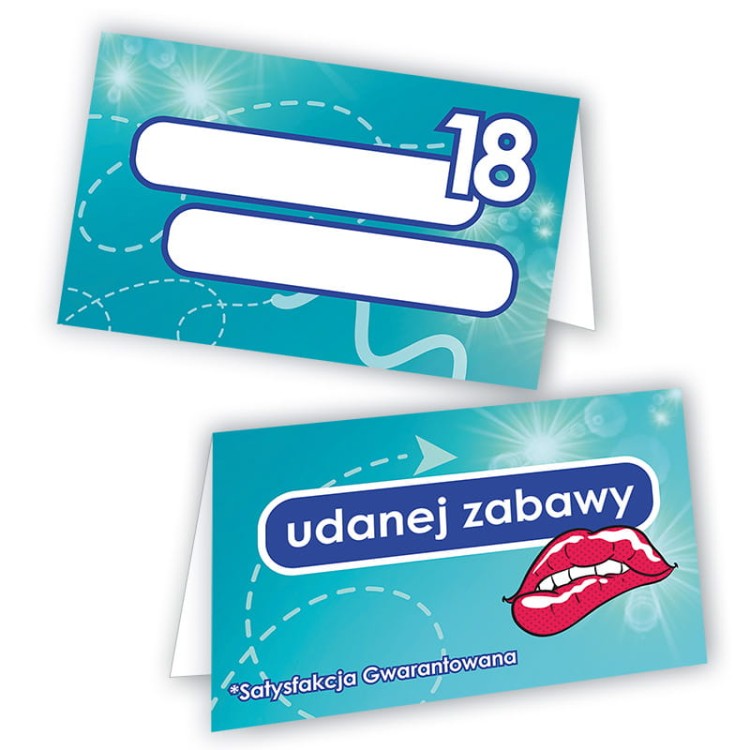 Winietki na Stol na 18 Urodziny Satysfakcja Gwarantowana -10 sztuk WN_25