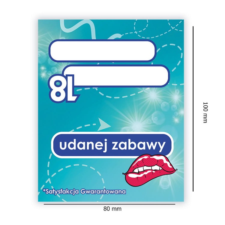 Winietki na Stol na 18 Urodziny Satysfakcja Gwarantowana -10 sztuk WN_25 Rozmiar