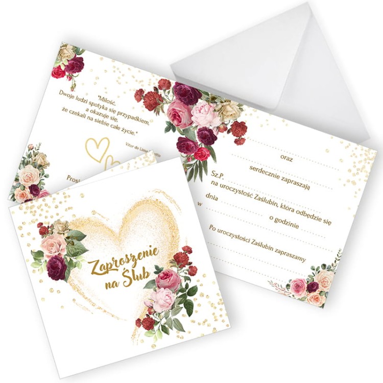 Zaproszenia Slubne Zlote Serce  Wybor Koperty ZKS_07
