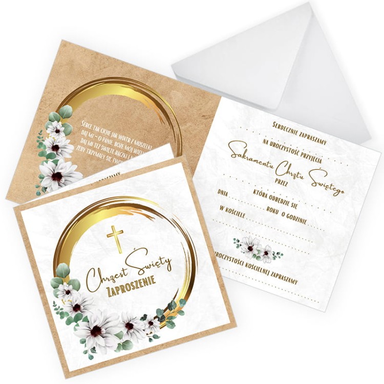 Zaproszenia na Chrzest Swiety Stokrotki Eko ZKC_08 Biala Koperta