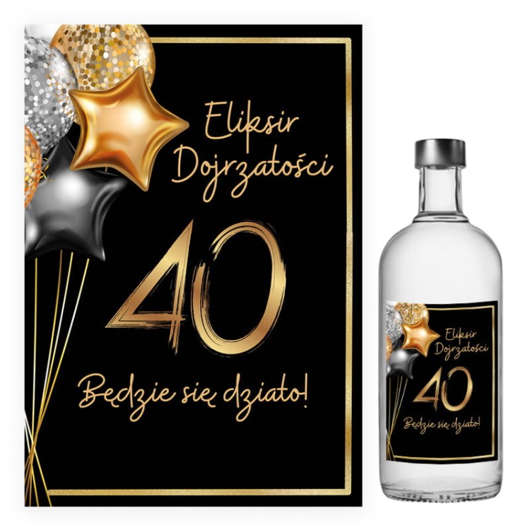Naklejki na Butelki na 40 Urodziny Zloty Eliksir Dojrzałosci NAK_65