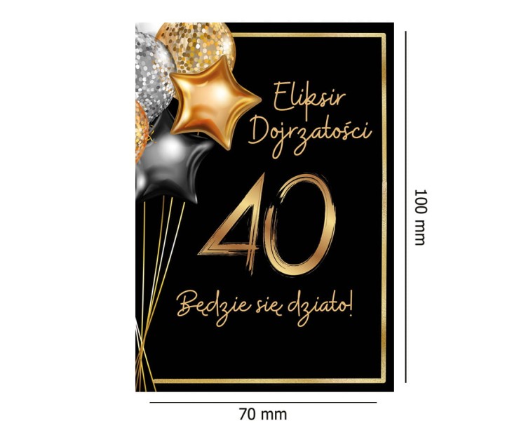 Naklejki na Butelki na 40 Urodziny Zloty Eliksir Dojrzałosci NAK_65 Rozmiar