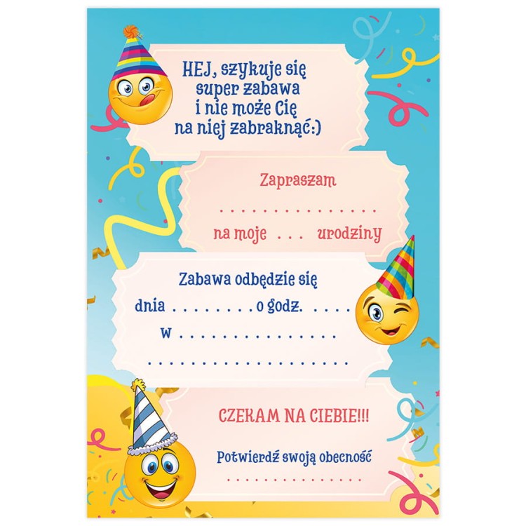 Zaproszenia dla Dzieci Emotki WB_39 Srodek