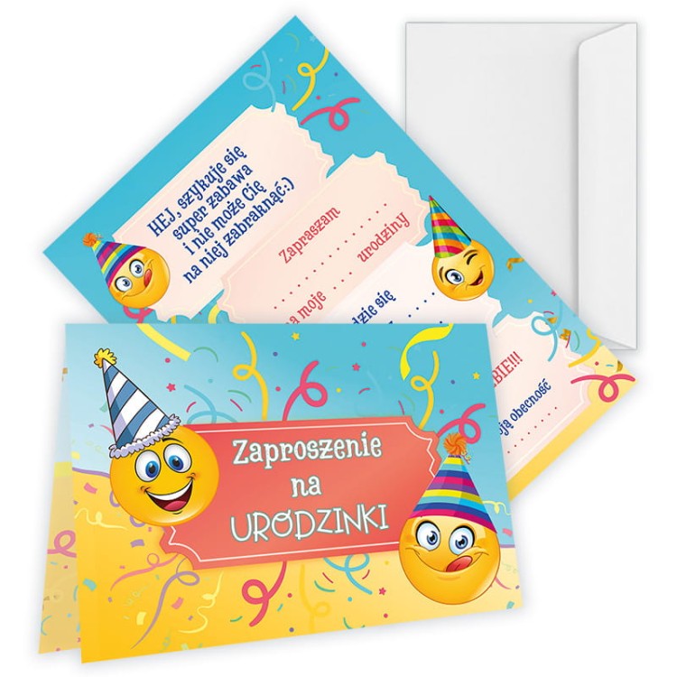 Zaproszenia dla Dzieci Emotki WB_39 Biala Koperta
