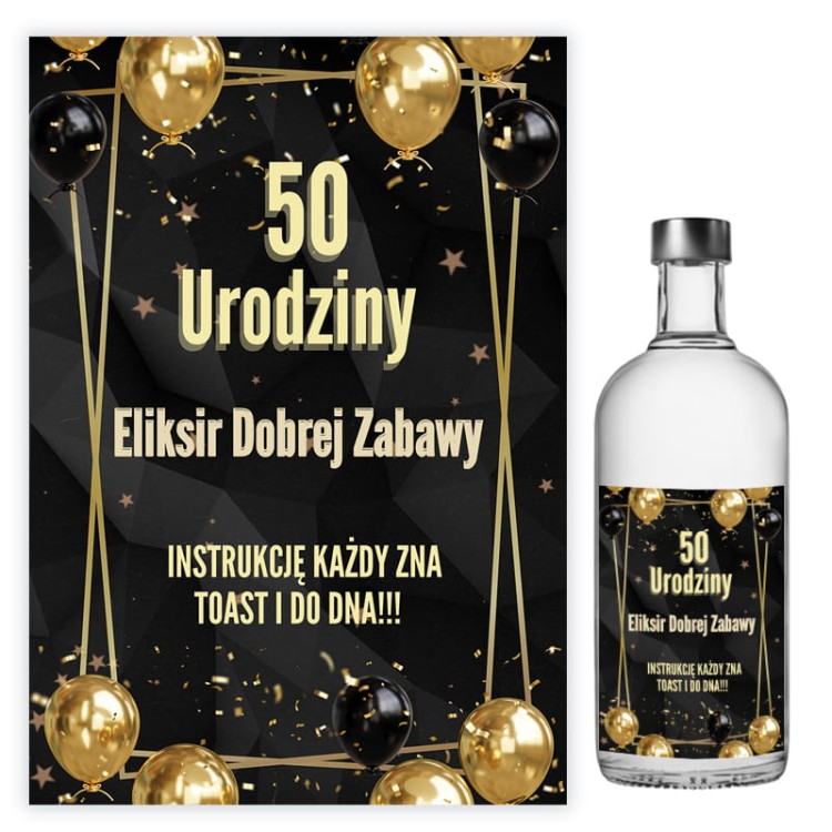 Naklejki na Butelki na 50 Urodziny Czarne Balony -10 sztuk NAK_70