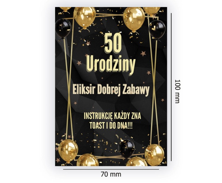 Naklejki na Butelki na 50 Urodziny Czarne Balony -10 sztuk NAK_70 Rozmiar