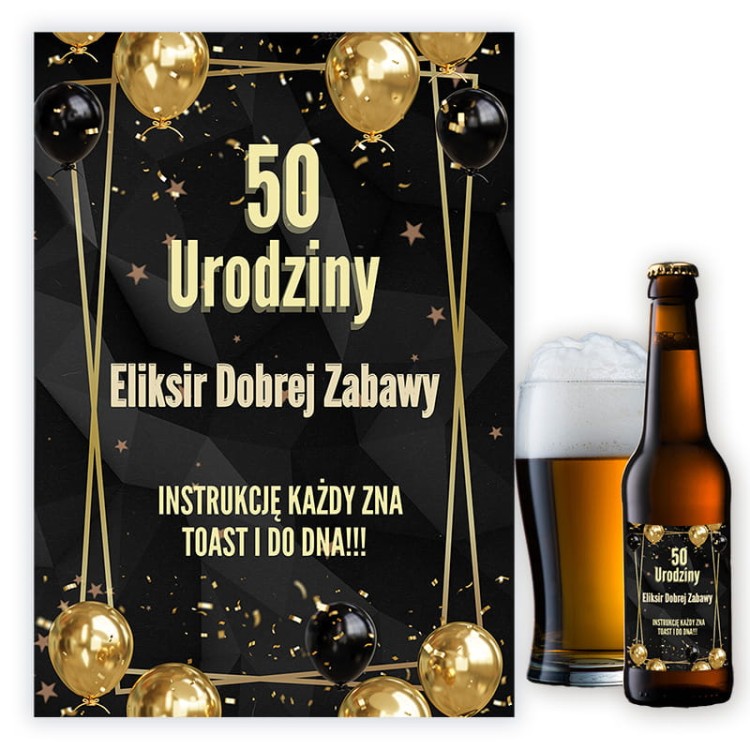 Naklejki na Butelki na 50 Urodziny Czarne Balony -10 sztuk NAK_70