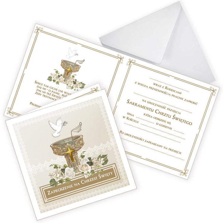 Zaproszenia na Chrzest Swiety Chrzcielnica ZKC_12 Biala Koperta