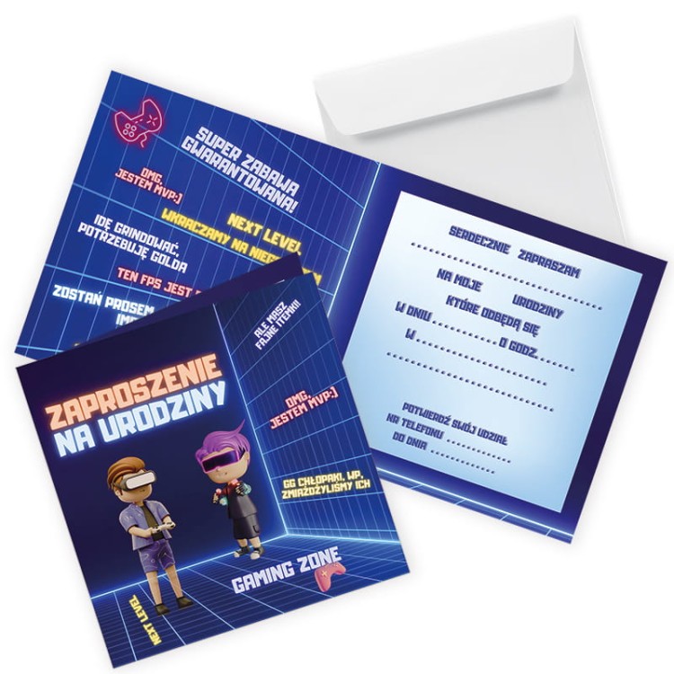 Zaproszenia dla Dzieci Gaming Zone Z11_21 Biala Koperta