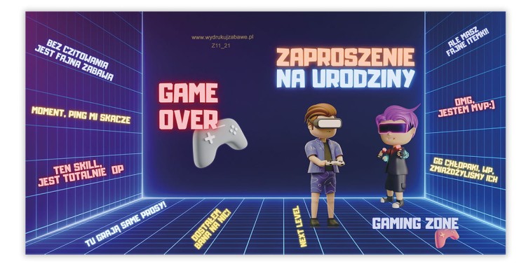 Zaproszenia dla Dzieci Gaming Zone Z11_21 Przod