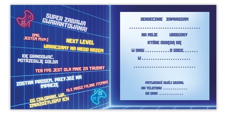 Zaproszenia dla Dzieci Gaming Zone Z11_21 Srodek