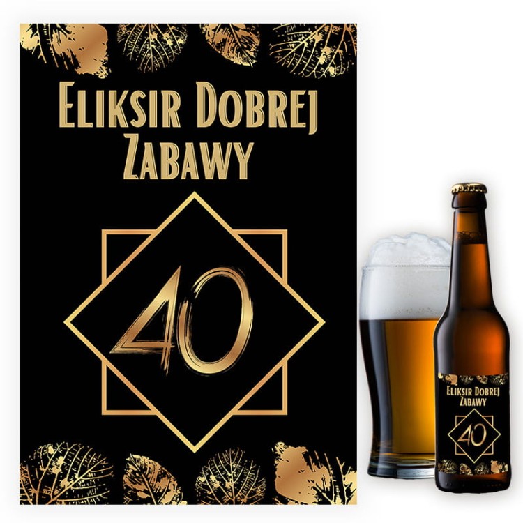 Naklejki na Butelki na 40 Urodziny Zlote Liscie - 10 sztuk NAK_76