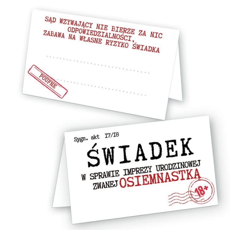 Winietki na Stol na 18 Urodziny Wezwanie -10 sztuk WN_40