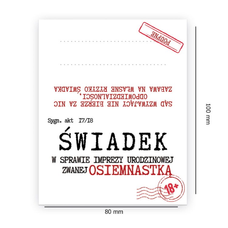 Winietki na Stol na 18 Urodziny Wezwanie 10 - sztuk WN_40 Rozmiar