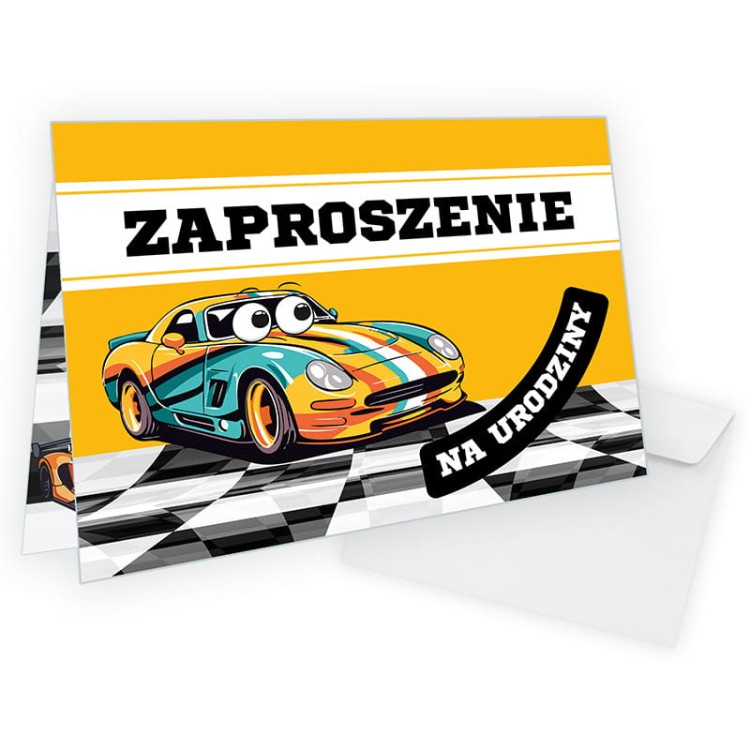 Zaproszenia dla Dzieci Auta WB_45 Biala Koperta