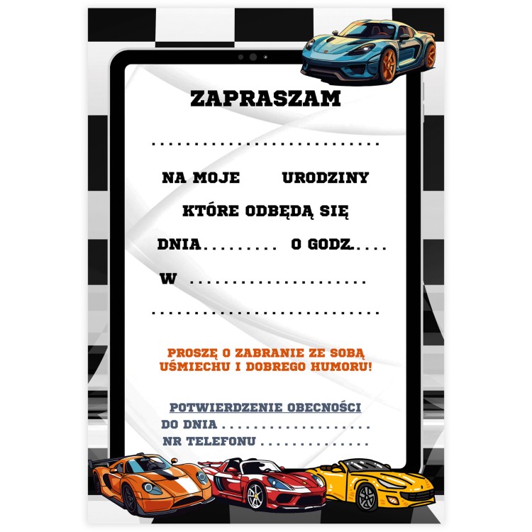 Zaproszenia dla Dzieci Auta WB_45 Srodek