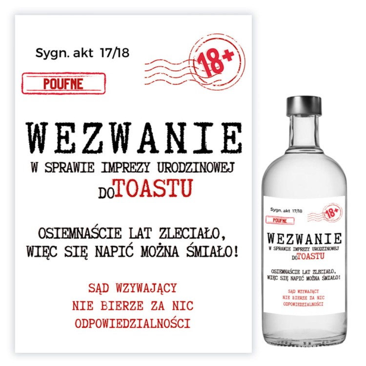 Naklejki na Butelki na 18 Urodziny Wezwanie do Toastu - 10 sztuk NAK_56