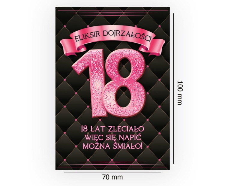 Naklejki na Butelki na 18 Urodziny Rozowe Balony NAK_92 Rozmiar