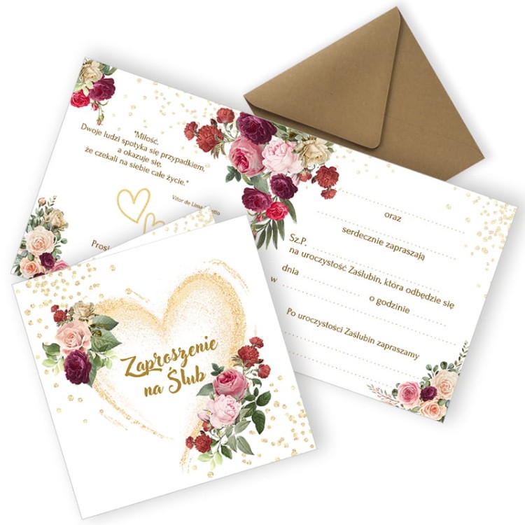Zaproszenia Slubne Zlote Serce  ZKS_07 Eko Koperta