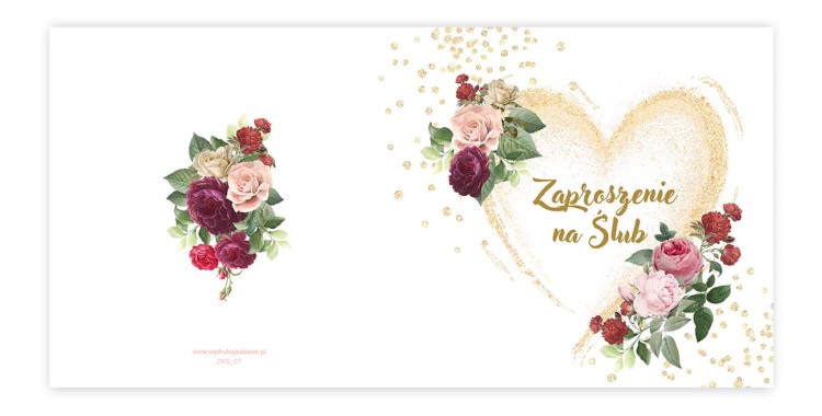 Zaproszenia Slubne Zlote Serce  ZKS_07  Przod