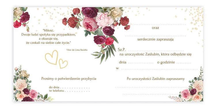 Zaproszenia Slubne Zlote Serce  ZKS_07 Srodek