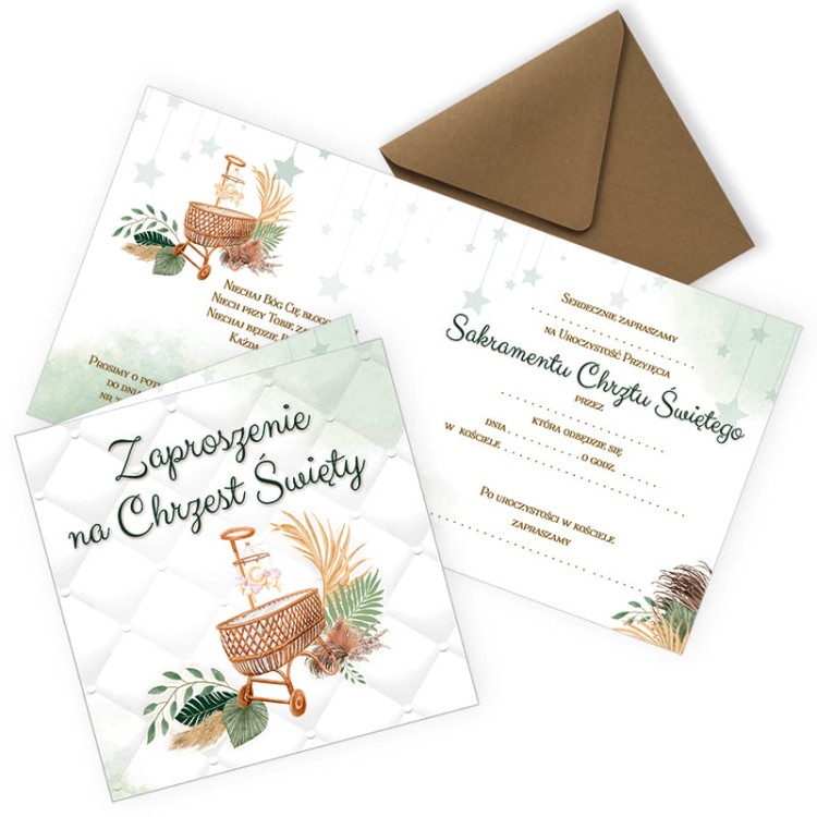 Zaproszenia na Chrzest Swiety Kolyska Boho ZKC_05 Eko Koperta