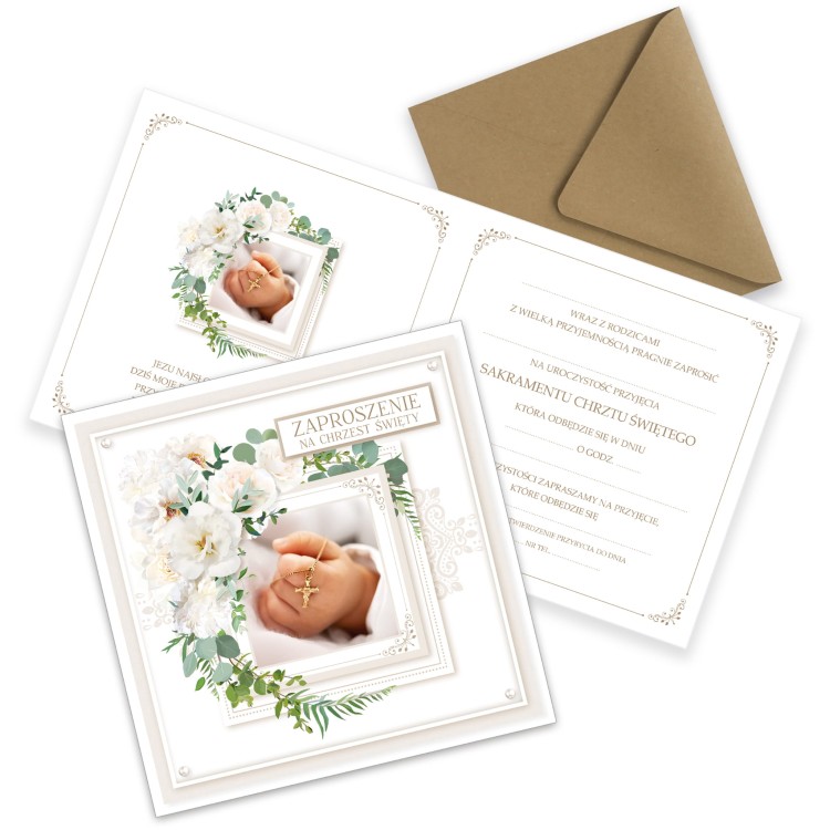 Zaproszenia na Chrzest Swiety Raczka z Krzyzykiem ZKC_01  Eko Koperta