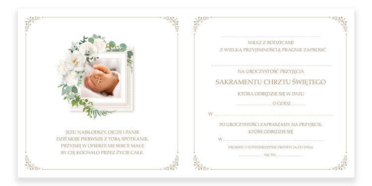Zaproszenia na Chrzest Swiety Raczka z Krzyzykiem ZKC_01  Srodek