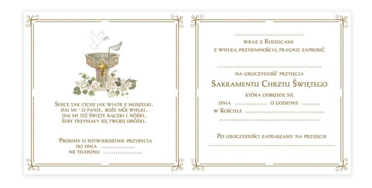 Zaproszenia na Chrzest Swiety Chrzcielnica ZKC_12 Srodek