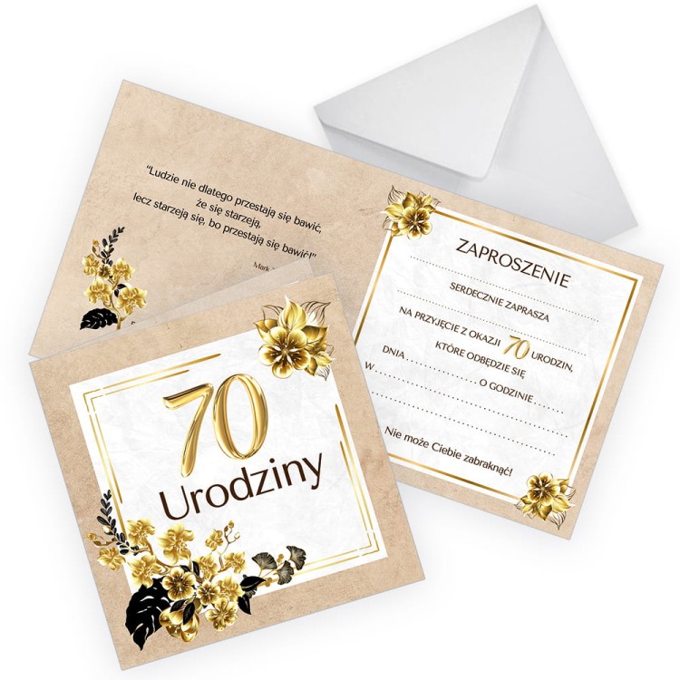 Zaproszenia na 70 Urodziny Zlote Eko Z11_31 Biala Koperta