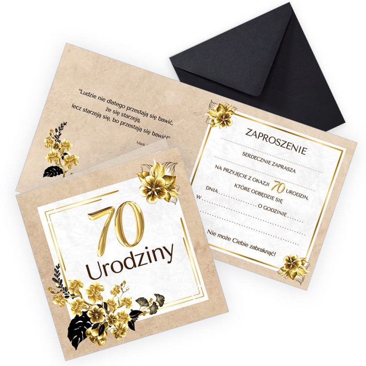 Zaproszenia na 70 Urodziny Zlote Eko Z11_31 Czarna Koperta
