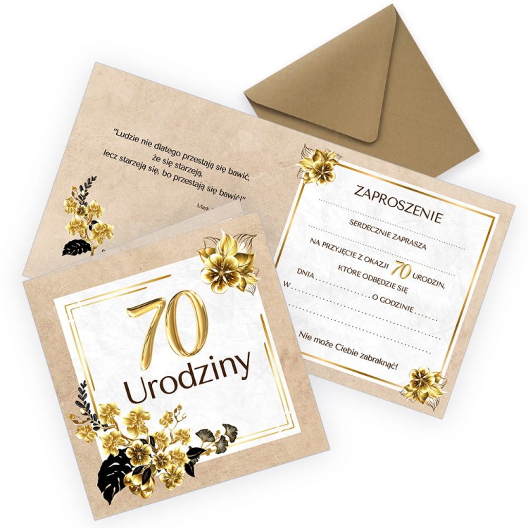 Zaproszenia na 70 Urodziny Zlote Eko Z11_31 Eko Koperta