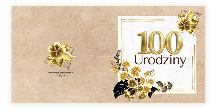 Zaproszenia na 100 Urodziny Zlote Eko Z11_33 Przod