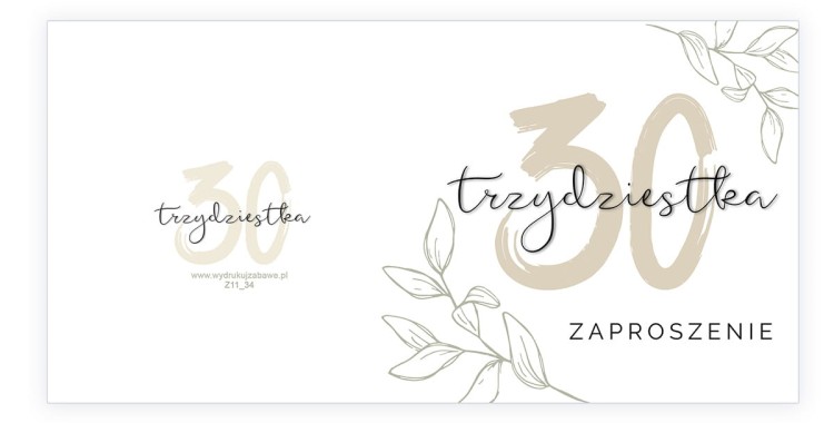 Zaproszenia na 30 Urodziny Elegancja  Z11_34  Przod