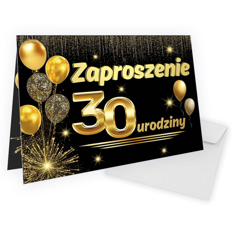 Zaproszenia na 30 Urodziny Zlote Balony WB_49 Biala Koperta