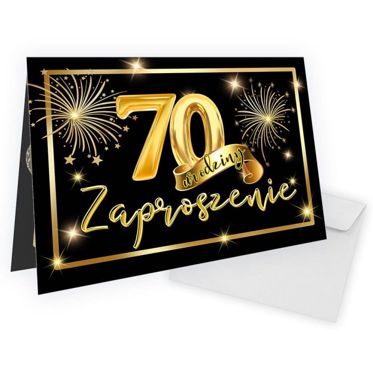 Zaproszenia na 70 Urodziny Zlote Balony WB_50 Biala Koperta