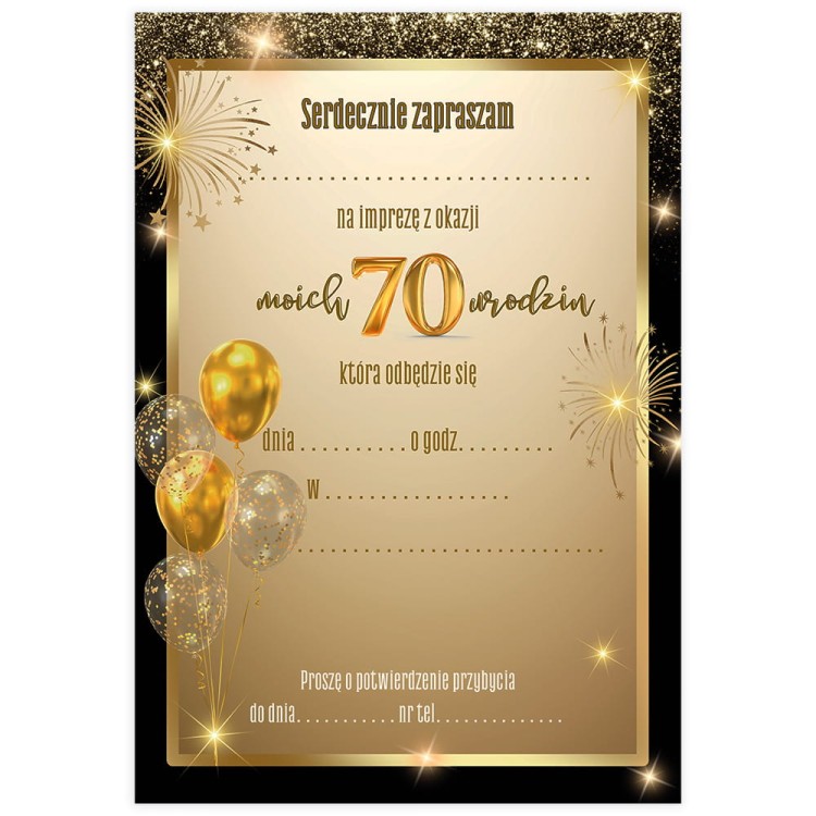 Zaproszenia na 70 Urodziny Zlote Balony WB_50 Srodek