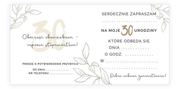 Zaproszenia na 30 Urodziny Elegancja Z11_34 Srodek