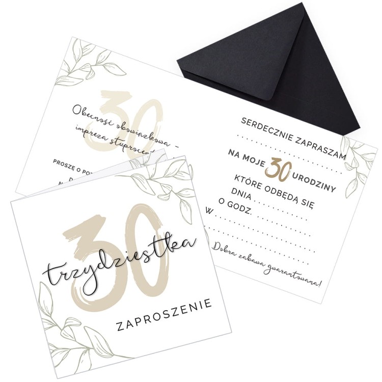 Zaproszenia na 30 Urodziny Elegancja Z11_34 Czarna koperta