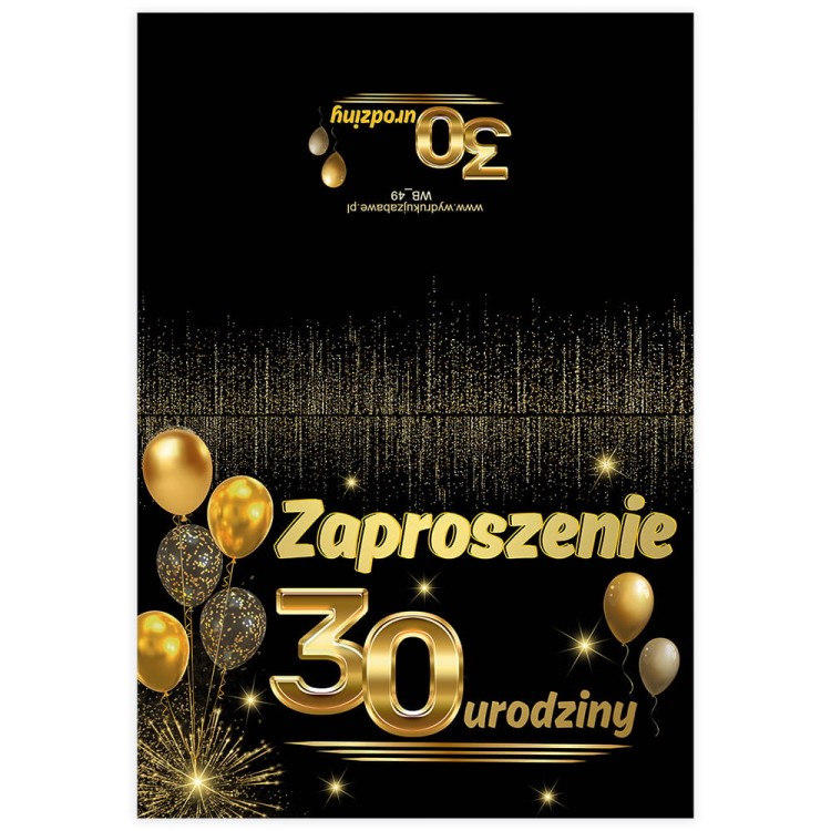 Zaproszenia na 30 Urodziny Zlote Balony WB_49 Przod