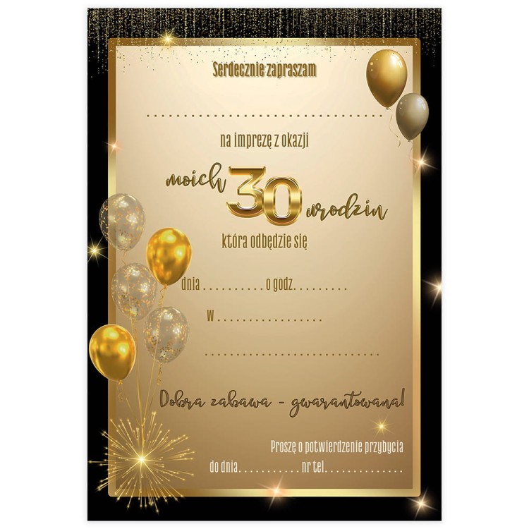 Zaproszenia na 30 Urodziny Zlote Balony WB_49 Srodek