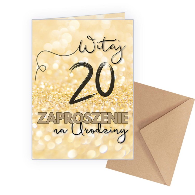 Zaproszenia na 20 Urodziny Zlota Impreza WB_51 Koperta Eko