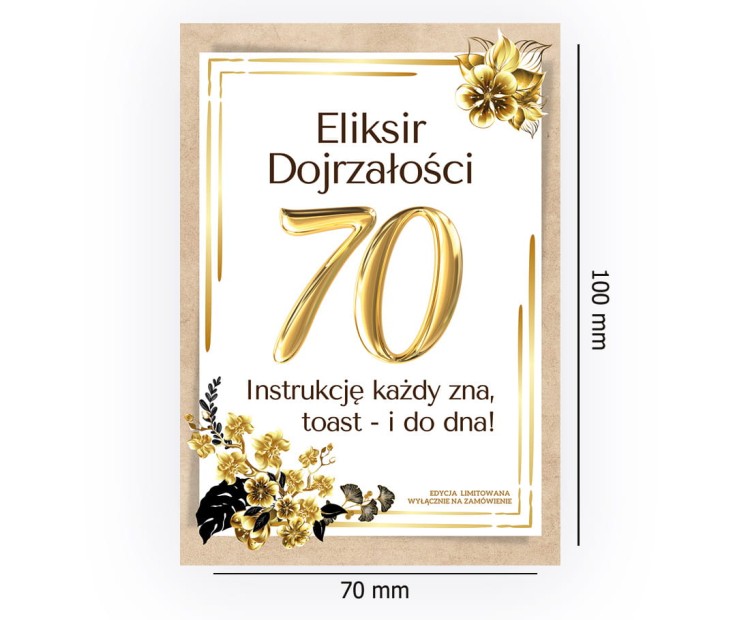 Naklejki na Butelki na 70 Urodziny Zlote Eko - 10 sztuk NAK_95 Rozmiar