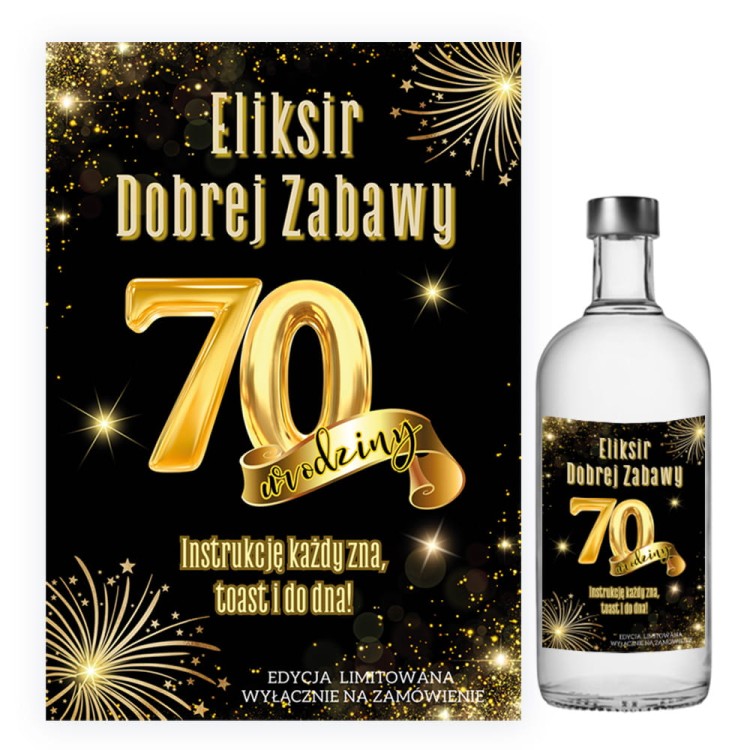 Naklejki na Butelki na 70 Urodziny Zlote Balony - 10 sztuk NAK_100