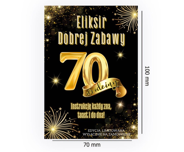 Naklejki na Butelki na 70 Urodziny Zlote Balony - 10 sztuk NAK_100 Rozmiar