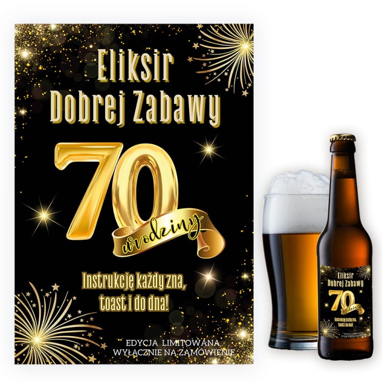 Naklejki na Butelki na 70 Urodziny Zlote Balony - 10 sztuk NAK_100