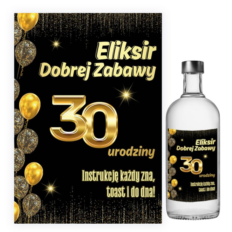 Naklejki na Butelki na 30 Urodziny Zlote Balony - 10 sztuk NAK_101