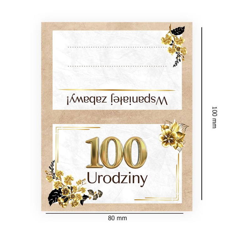 Winietki na Stol na 100 Urodziny Zlote Eko - 10 sztuk WN_54 Rozmiar