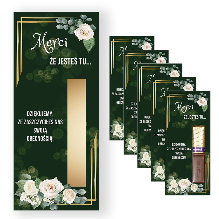 Podziekowania dla gosci Merci na Slub Butelkowa Zielen - 5 sztuk